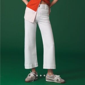 Anthropologie Wide Leg Cropped White Denim Pants